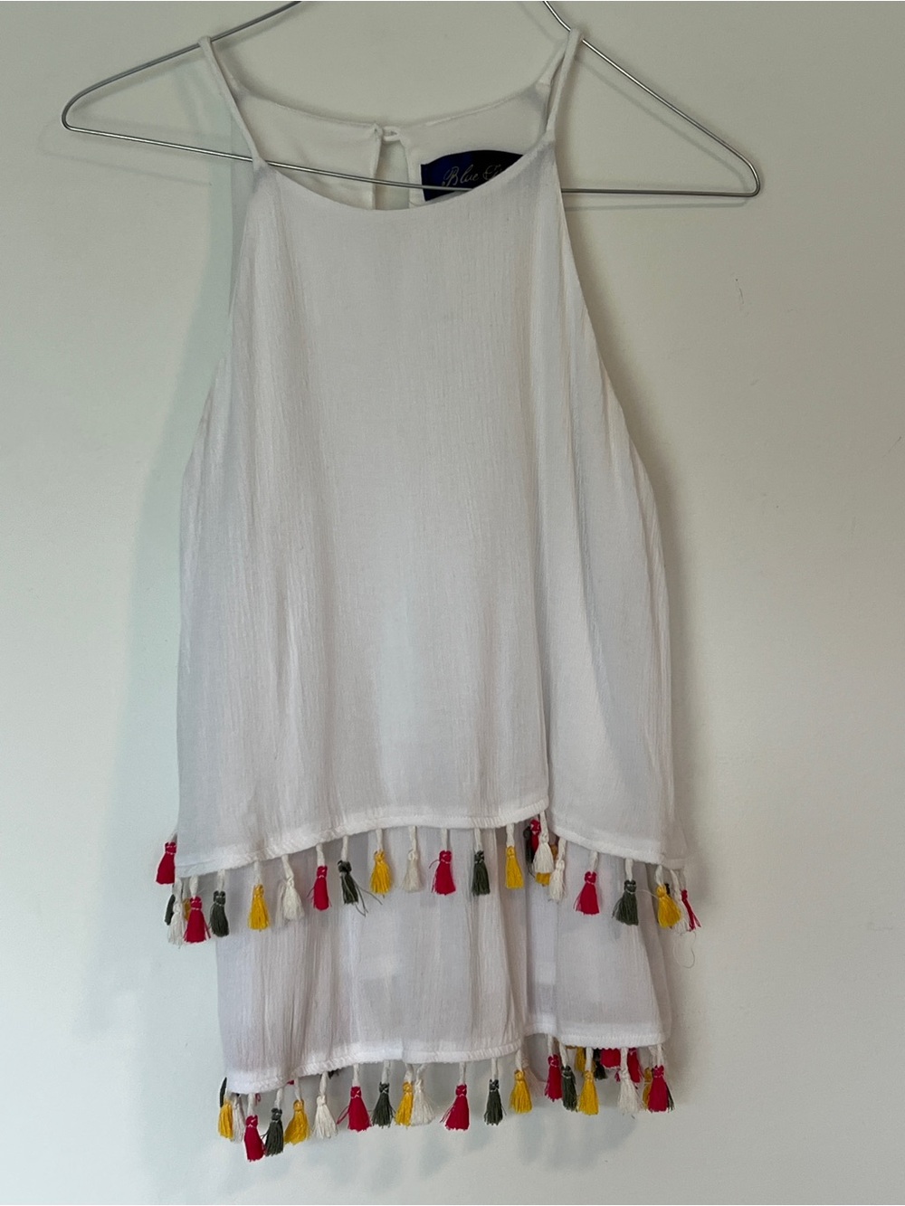 Blue Rain White Knit Tank with Navy Label